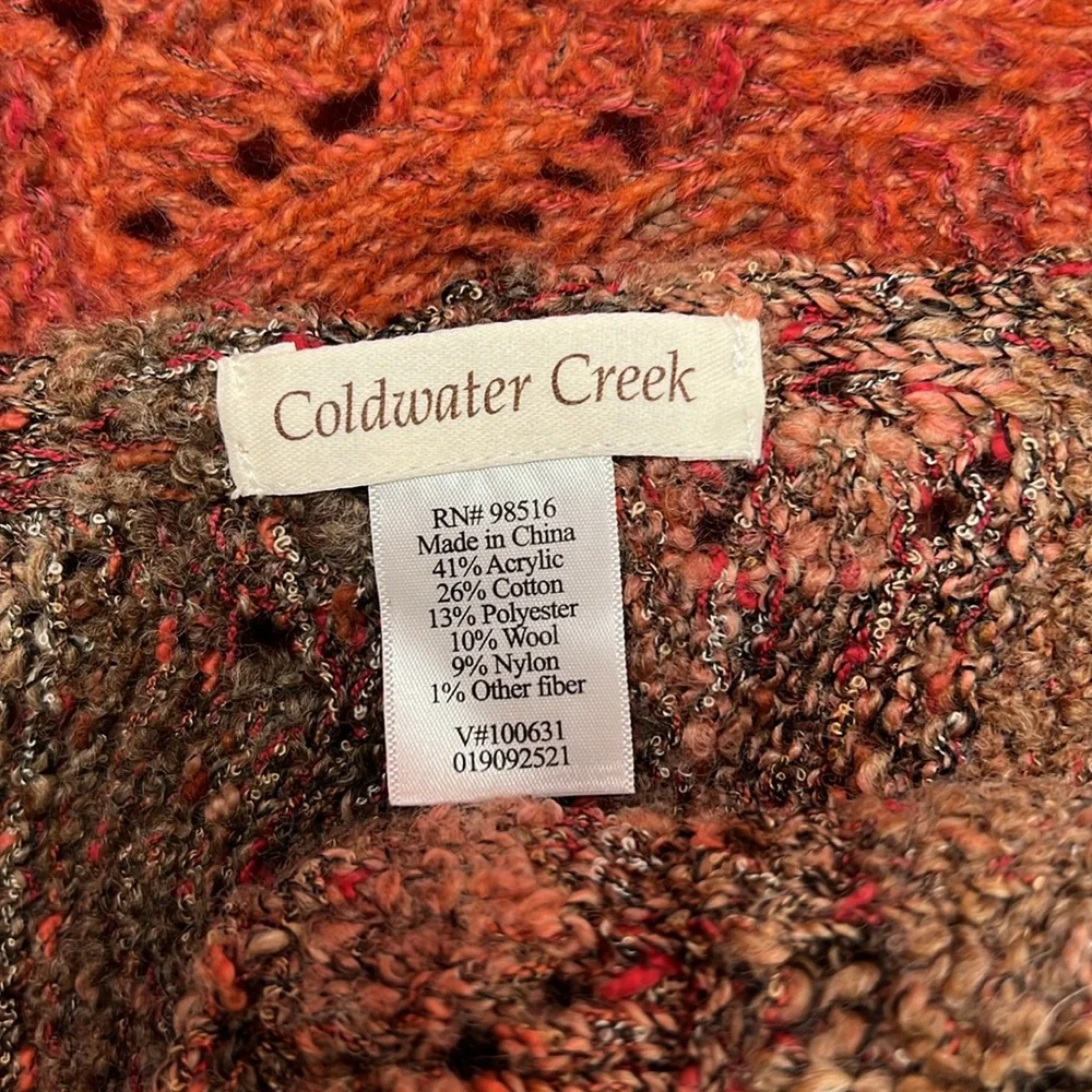 Coldwater Creek winter scarf in coral red and brown